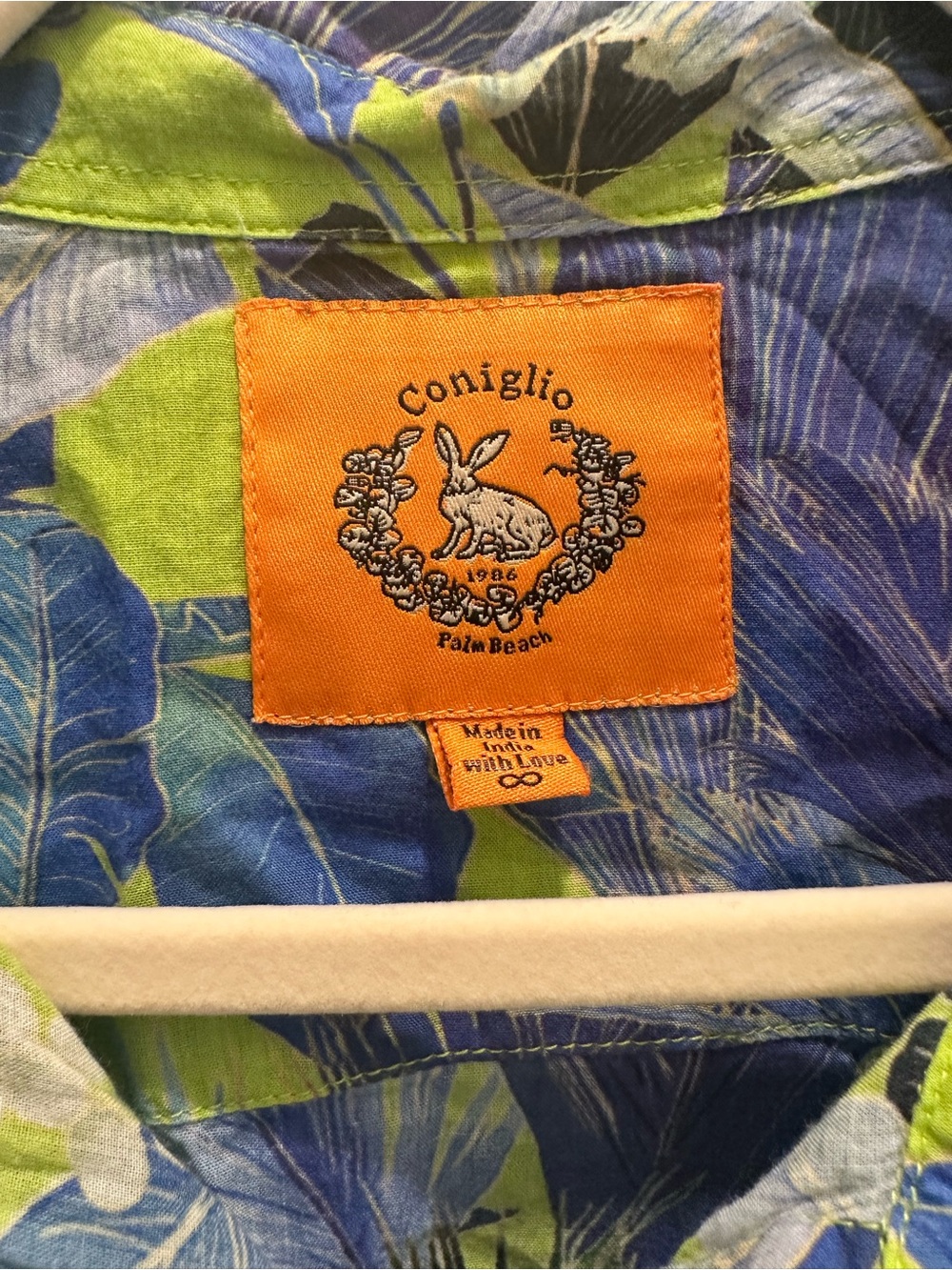Coniglio Palm Beach Classic Button Down in Lime and Blue Floral - Picture 3 of 5